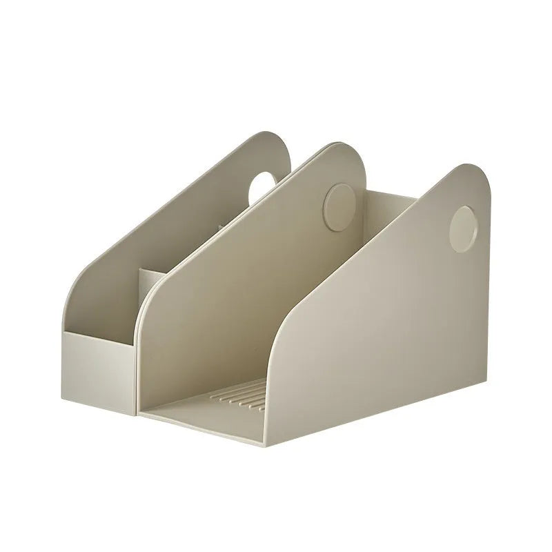 Desktop storage box with shelf and grid compartments for stationery organisation