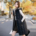 Women's loose fit cotton down vest in solid colour with polyester padding on a white background
