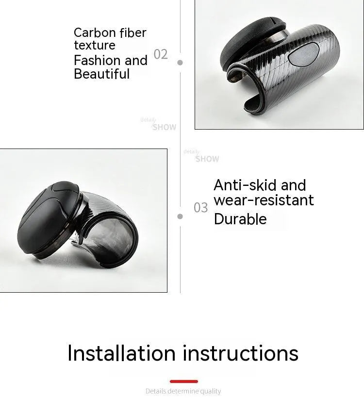 Black and blue silicone steering wheel assist ball with metal bearing, shown at approx 9x6 cm.