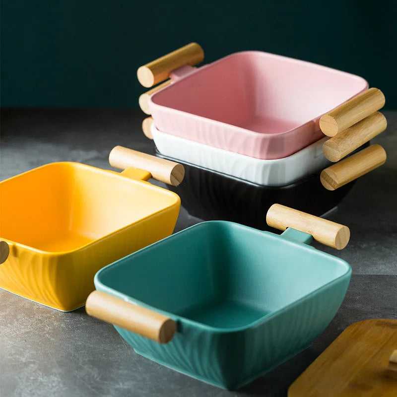 Creative irregular ceramic serving bowl with lid in modern simple style