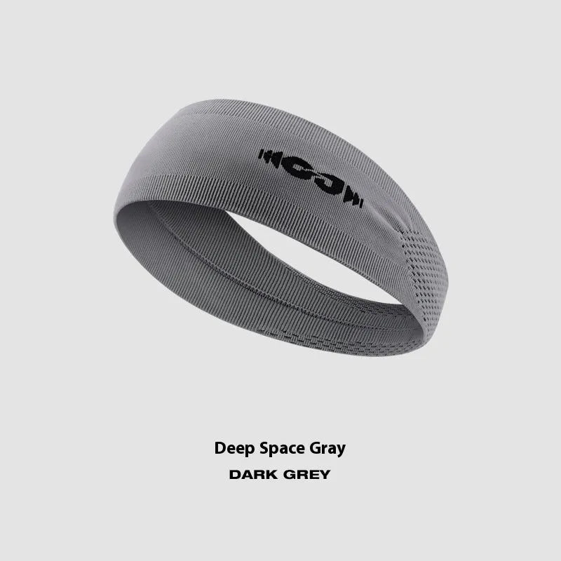 Seamless knitted sports hair band in black, grey, and blue for men and women during exercise.