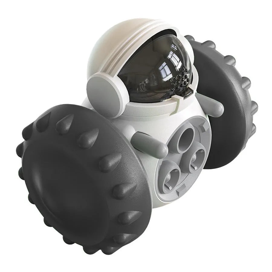 Pet tumbler treat dispenser toy in robot style with self-balancing system for small dogs and cats