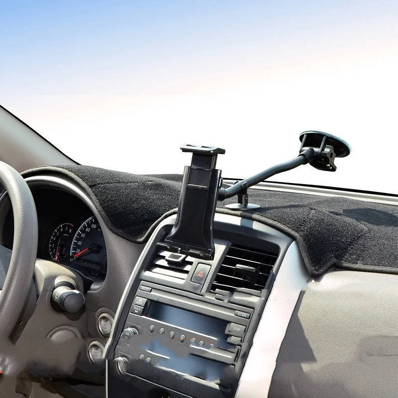Black vehicle-mounted tablet holder with lifting mechanism and suction cup base for 4-12 inch devices