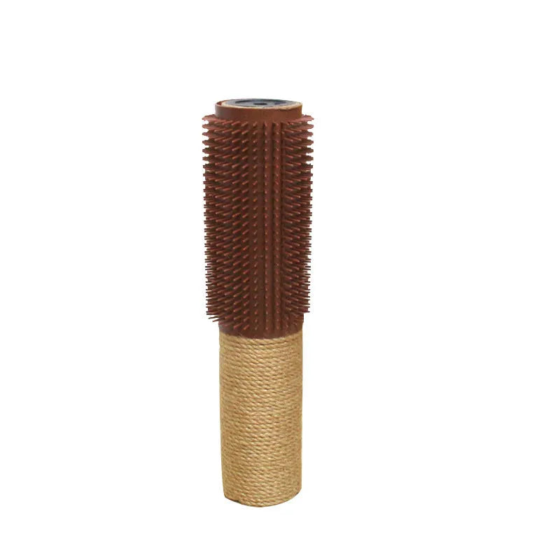 Brown sisal cat scratching post on wood base measuring 30cm tall