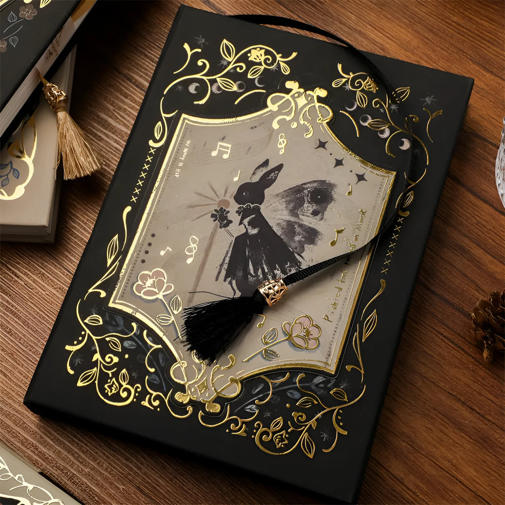 Gothic style A5 notebook with retro animal artwork in three cover colour options