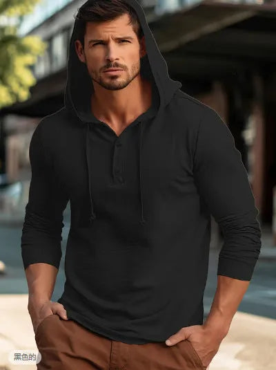 Men's casual pullover hoodie in cotton, shown in one of six colour options