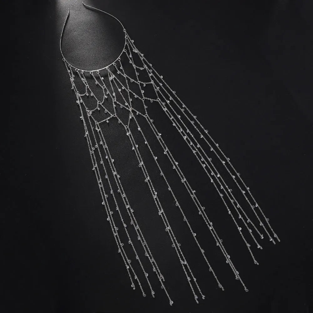 Gold and silver mesh tassel rhinestone headband hair accessory for formal occasions