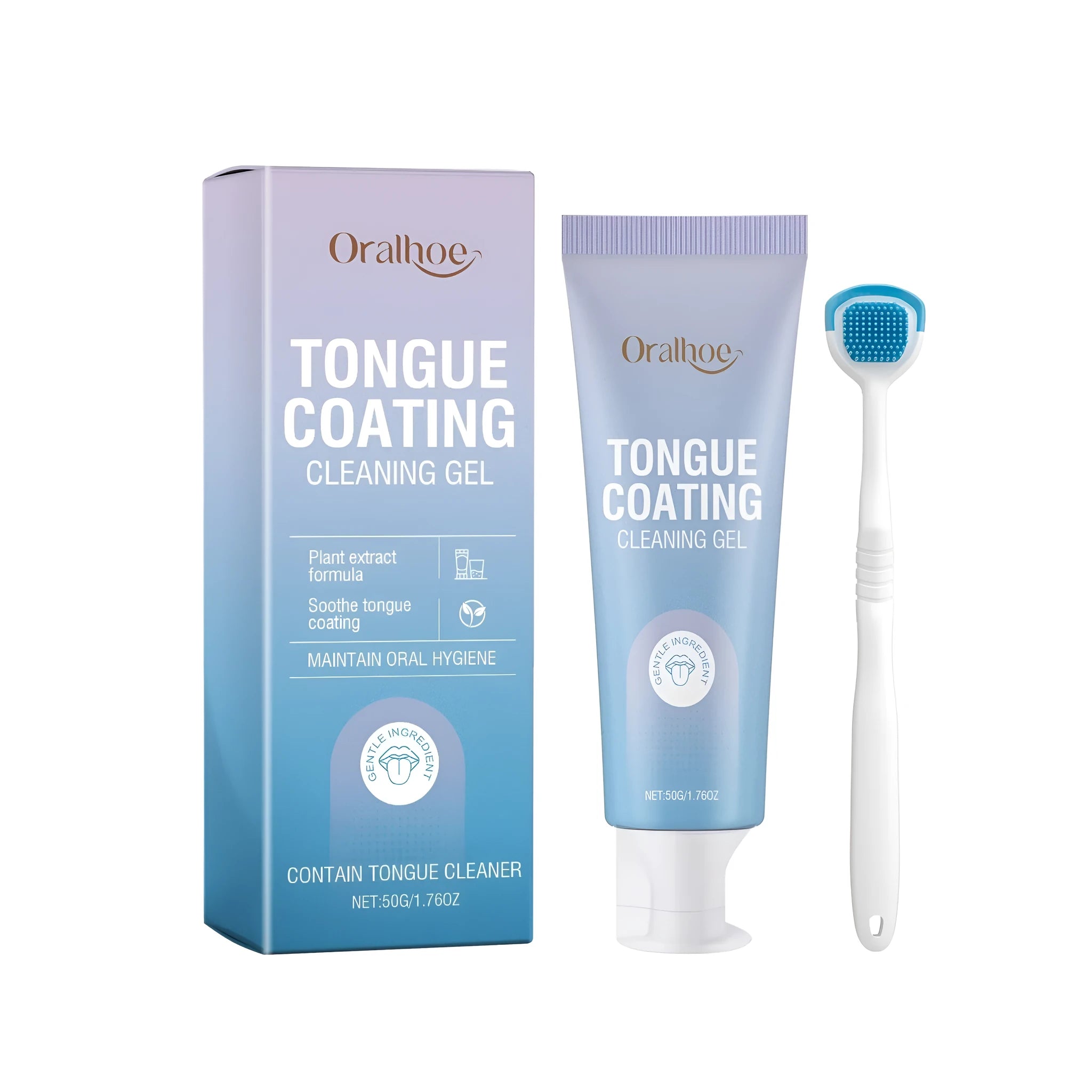 Tongue cleaning gel kit with 50g tube and 17cm brush for oral hygiene
