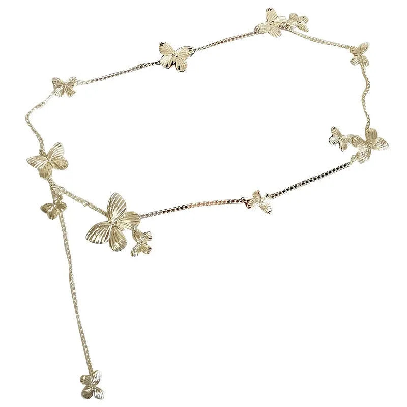 Golden butterfly waist chain belt for women, 104cm alloy retro jewellery