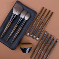 12-piece makeup brush set in PU roll case with wooden handles