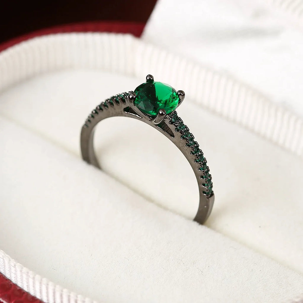 Geometric hexagon copper ring with colourful zircon stone in gun black finish.
