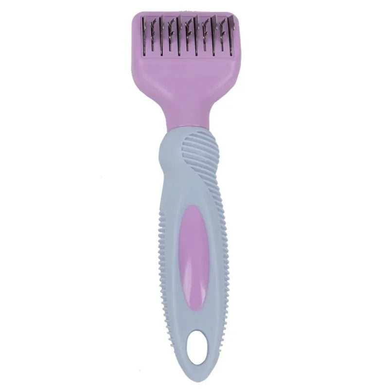 Pink stainless steel pet grooming comb with knot knife and massage function