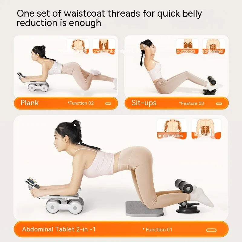 White belly roller fitness equipment with LED timing screen for abdominal exercises