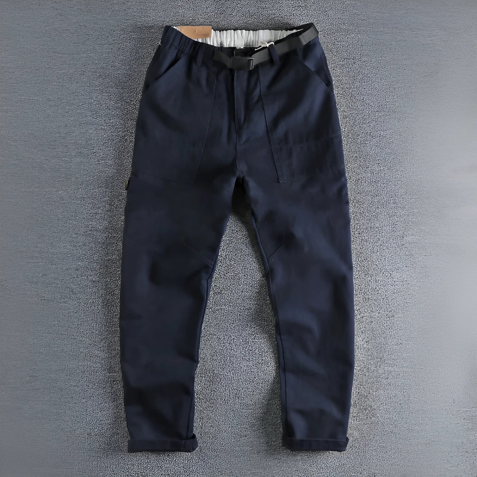 Men's khaki cotton work trousers with straight leg design and zipper fly