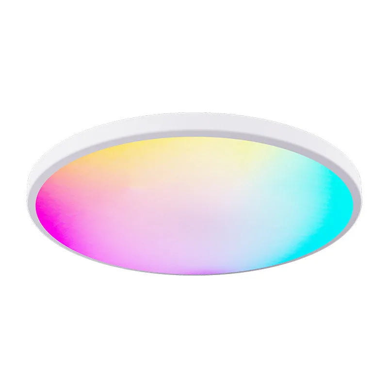 Black and white versions of a round RGBCW smart Bluetooth ceiling lamp with full colour and dimming control.