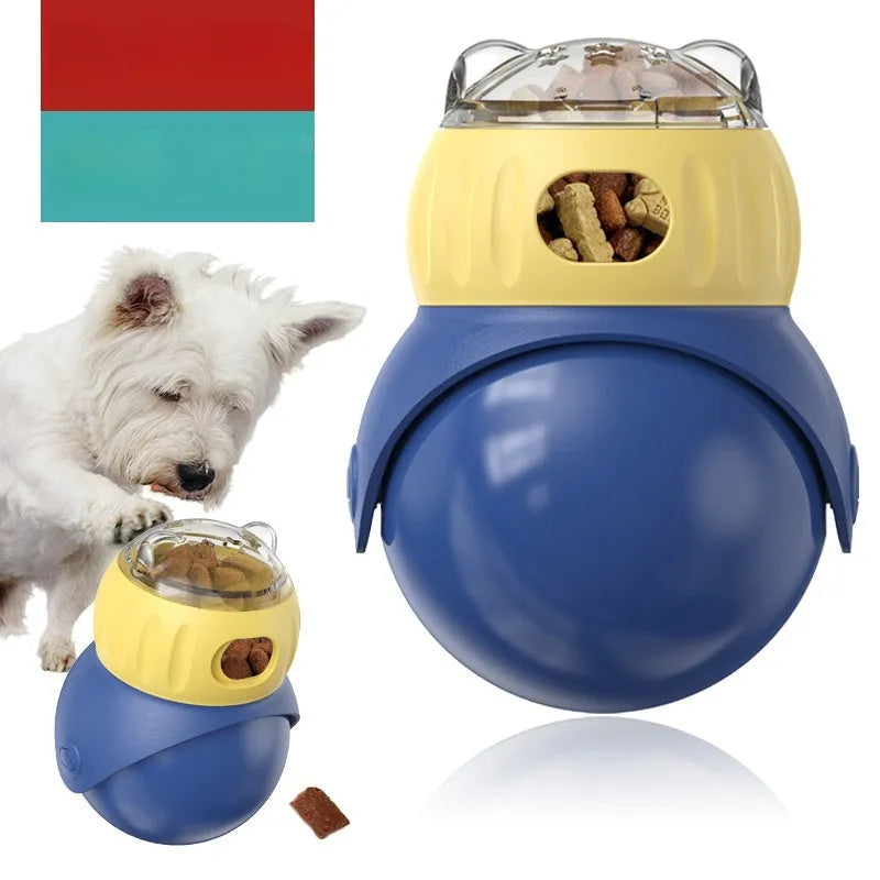 Owl-shaped plastic cat tumbler feeder in Morandi yellow and blue colours