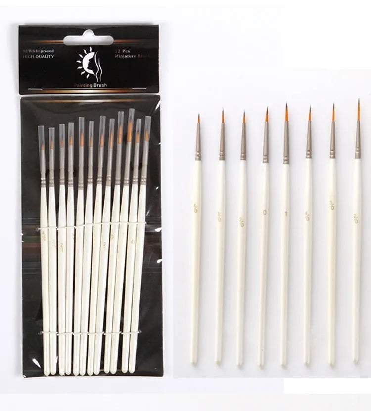 Pearl white 12-piece fluorescent marker brush set in a solid wood holder for watercolour and acrylic painting.