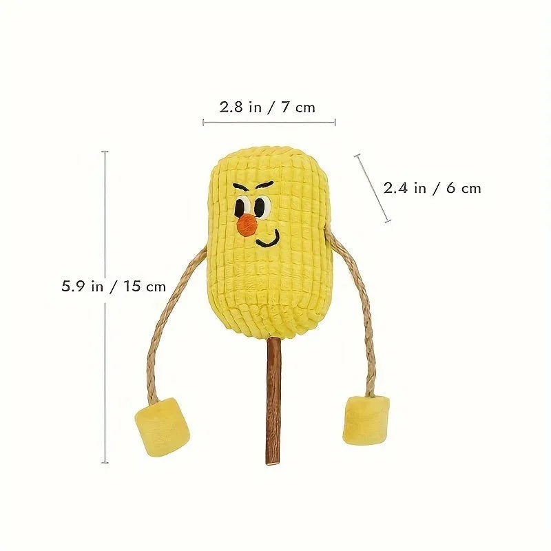 Natural corn cob cat toy with catnip filling for dental cleaning, measuring 7x6x15cm