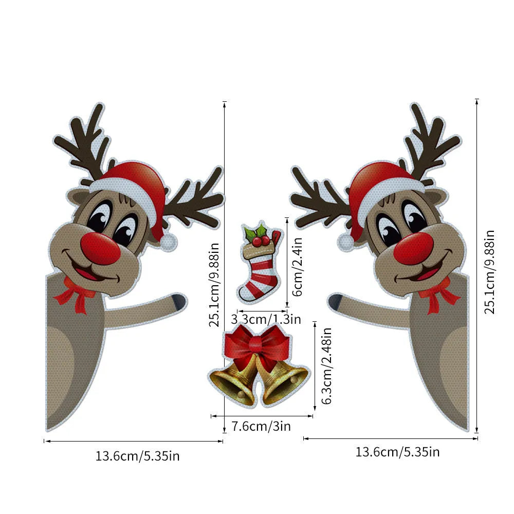 Christmas elk bell magnetic luminous reflective bumper stickers in cartoon style for vehicle decoration