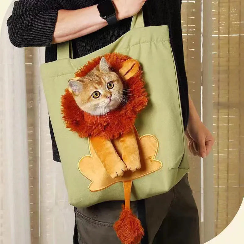Canvas pet carrier shoulder backpack with cartoon pattern for a cat or small dog
