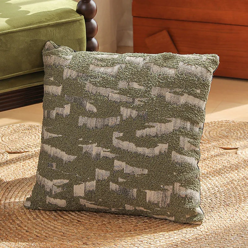 Yarn-dyed jacquard cushion cover with retro plant and flower pattern, 45x45 cm, in a waist pillow shape.