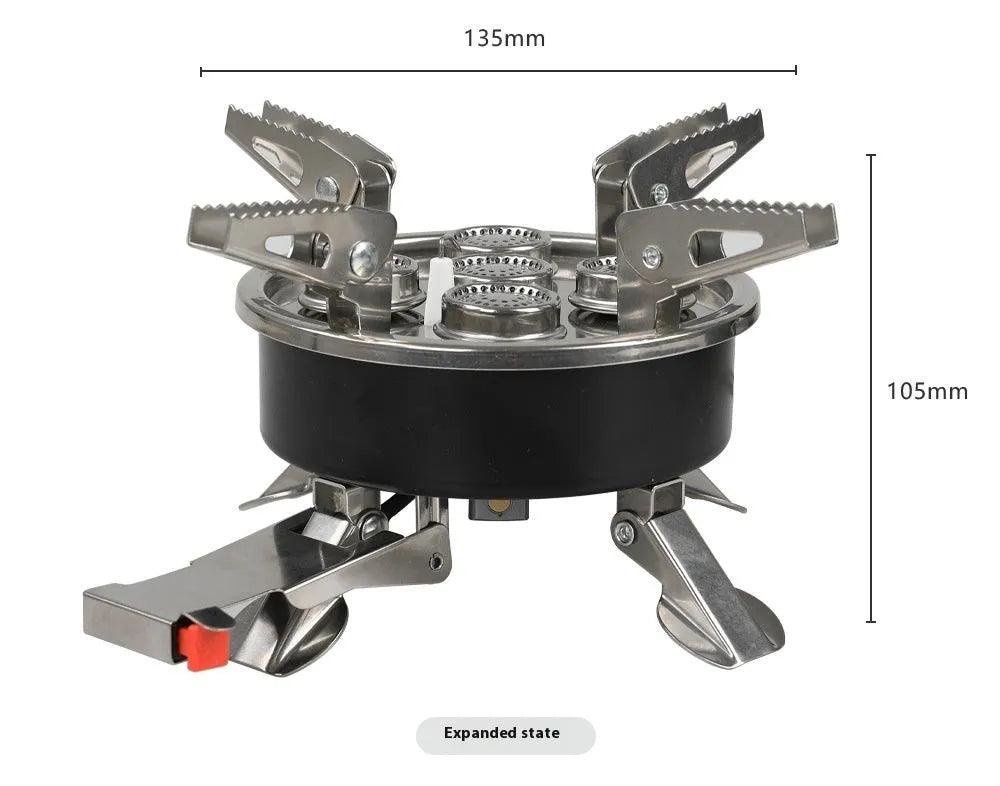 Silver portable split stove with stainless steel and copper construction for outdoor cooking