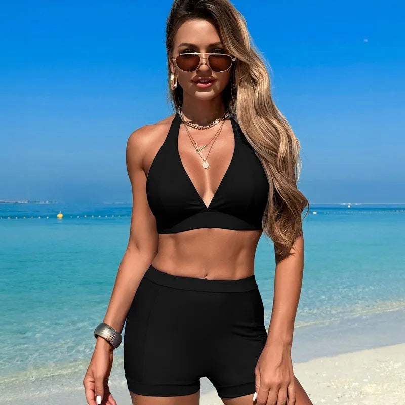 Women's split bikini swimsuit in nylon fabric with sleeveless design for swimming and hot springs