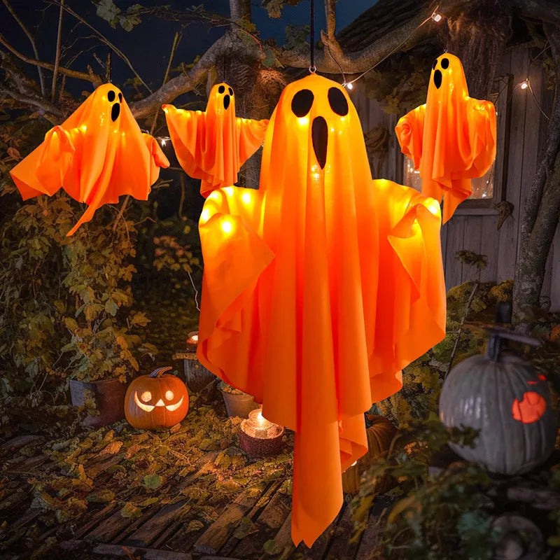 White ghost horror party light ornament with cloth construction and Halloween decoration application