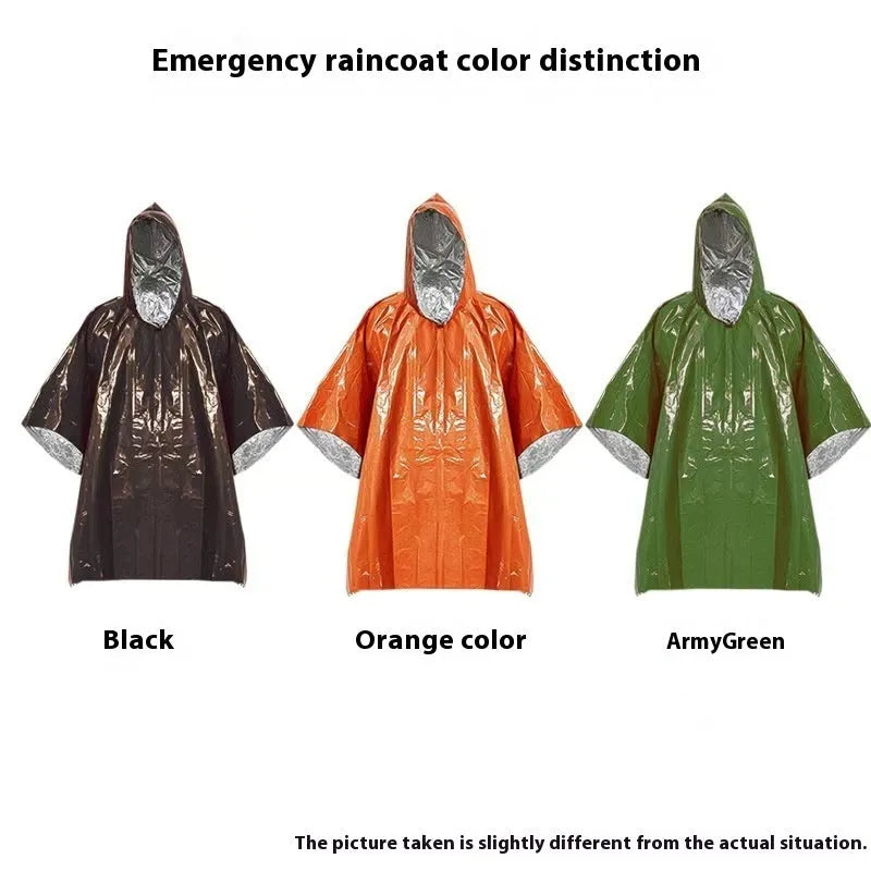 Marathon Wild orange and army green cross-country raincoat laid flat showing 100x130cm size.