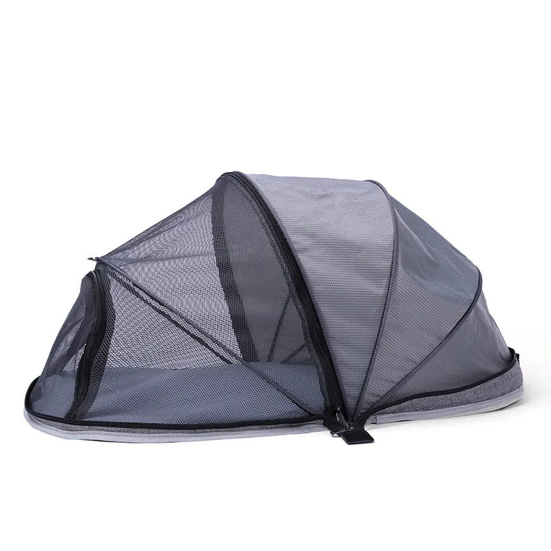 Folding pet tent for cats in L size with half mesh panels in black or blue colour