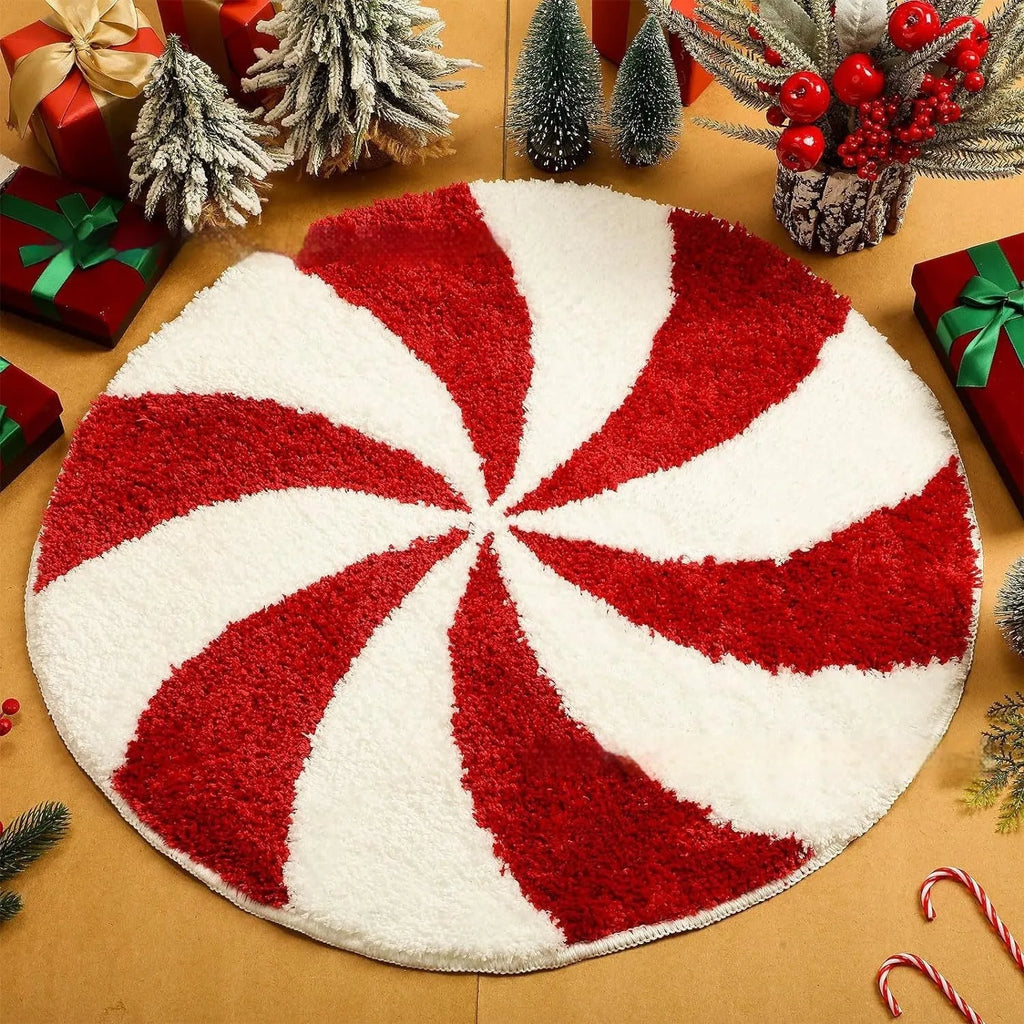 Christmas carpet round pad with printed festive design in cashmere-like polyester fibre