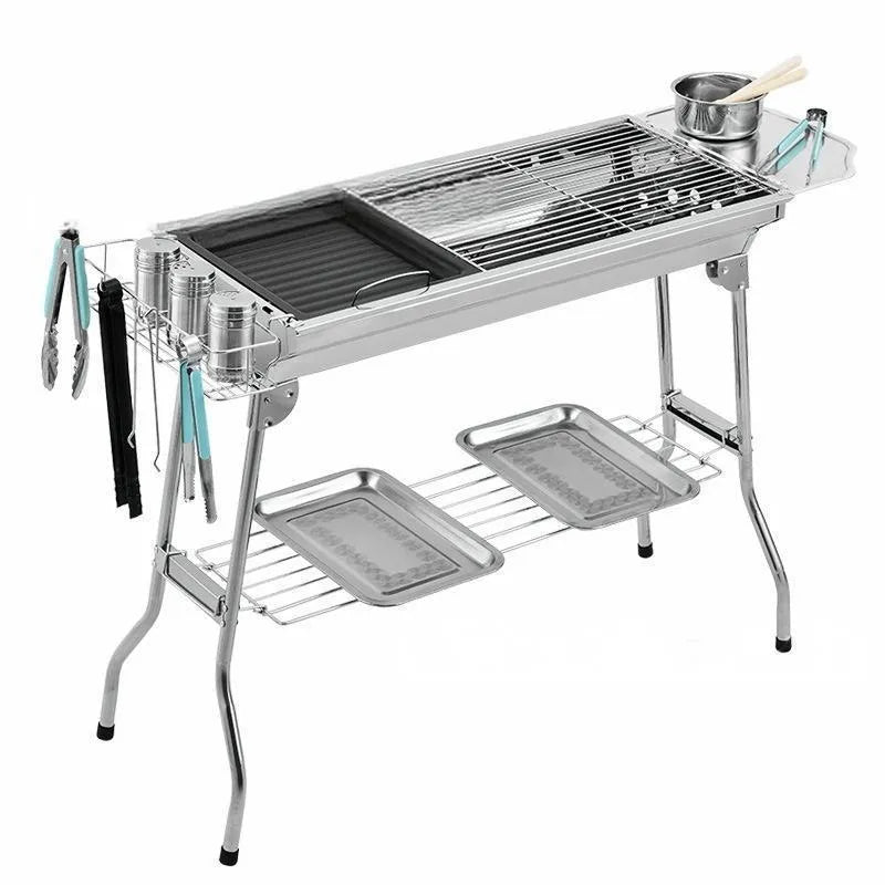 Large stainless steel portable charcoal barbecue oven body with flip design and dual grills