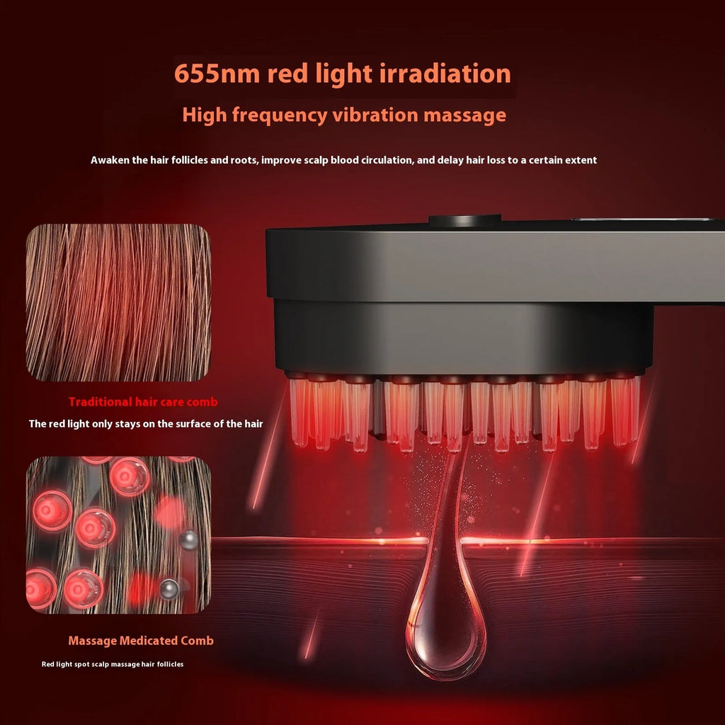 Smart massage comb with red light therapy technology in pink and black colour options