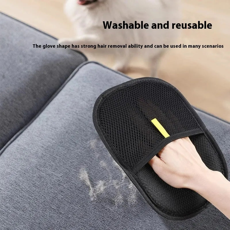 Black pet hair remover gloves with dual-sided silicone bristles for dog cat rabbit grooming