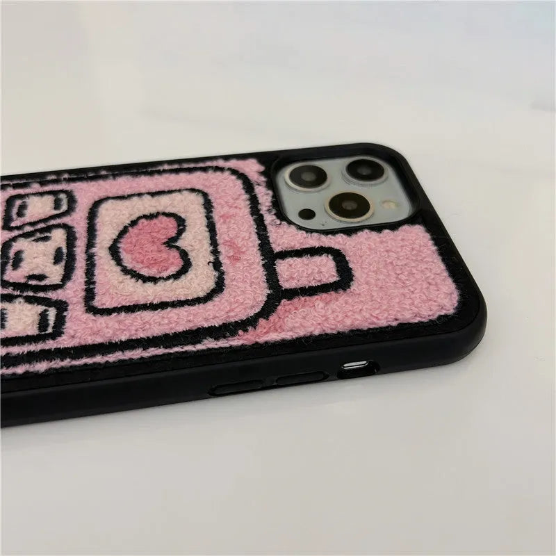 Pink TPU iPhone case with embroidered towel design for multiple models