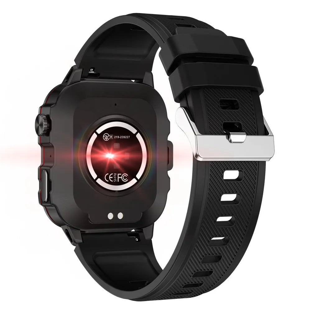 QX11 Smart Bluetooth Watch in black with zinc alloy case and TFT touch screen displaying health metrics