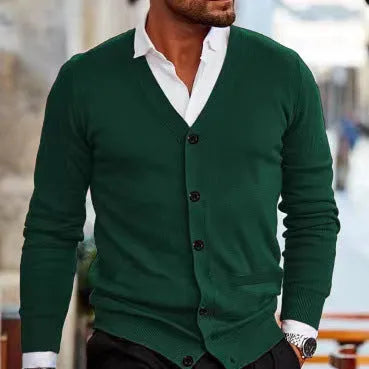 Men's slim fit acrylic cardigan sweater in autumn colours with long sleeves