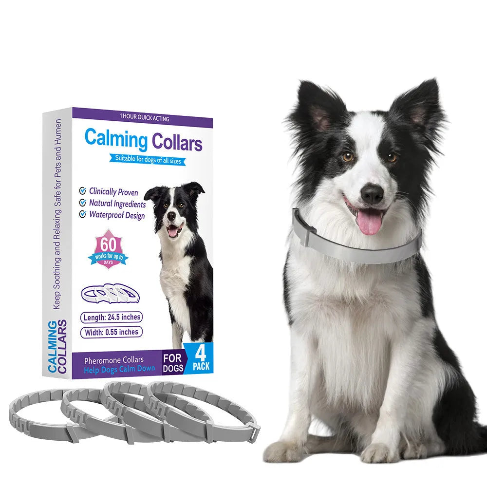 Four dog anxiety relief collars with Chinese style monochrome patterns in assorted colours
