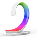 White swan-shaped desktop wireless charger Bluetooth speaker with colourful LED atmosphere lighting