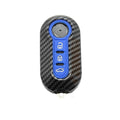 Fiat 500 car key replacement case in black, red, and dark blue colours showing carbon fibre pattern