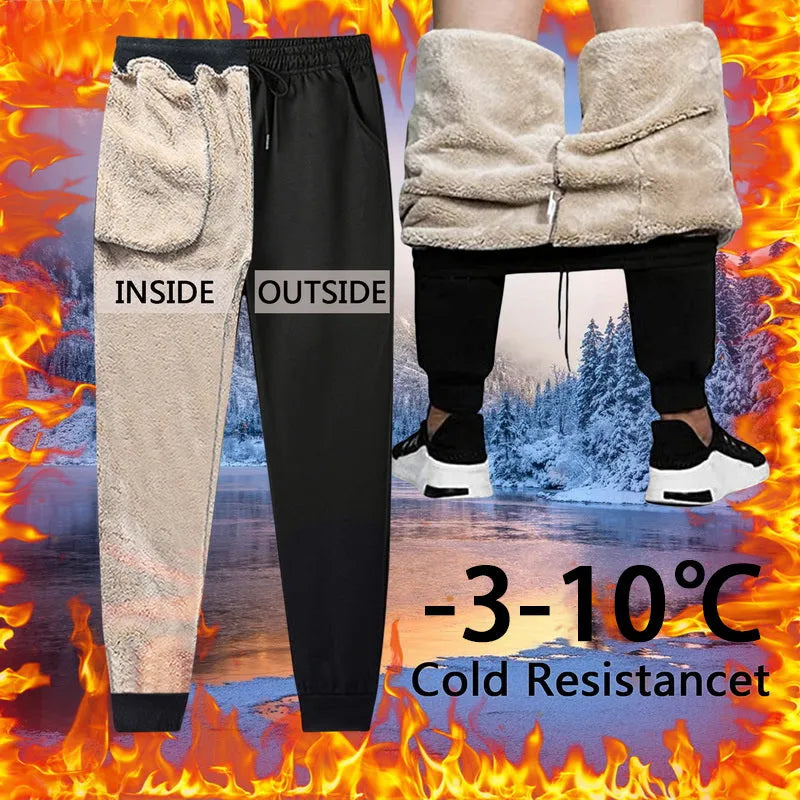 Black fleece lined straight leg trousers for men and women with drawstring waist, available in sizes M-5XL