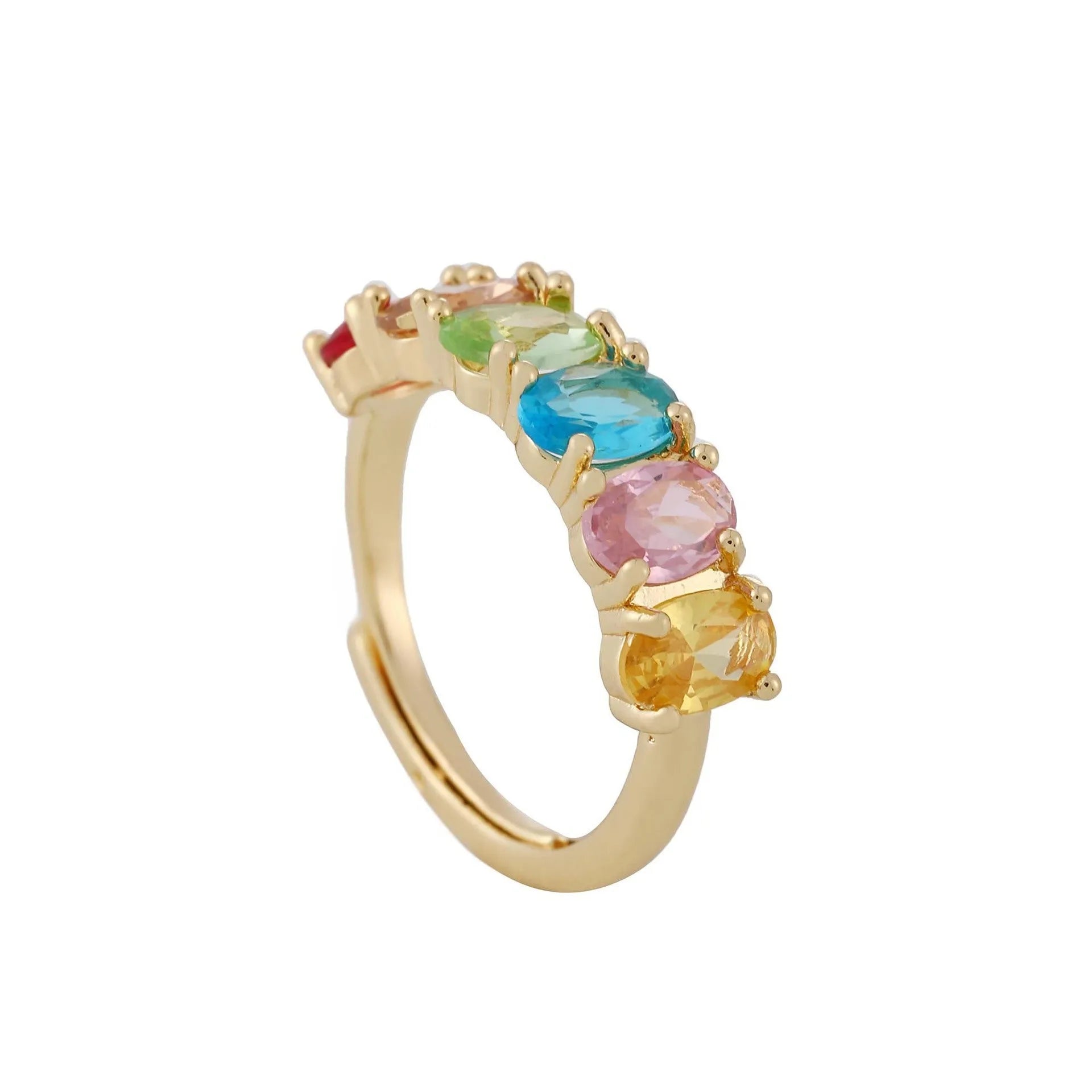 Women's gold-coloured adjustable zircon ring with simple retro design on finger