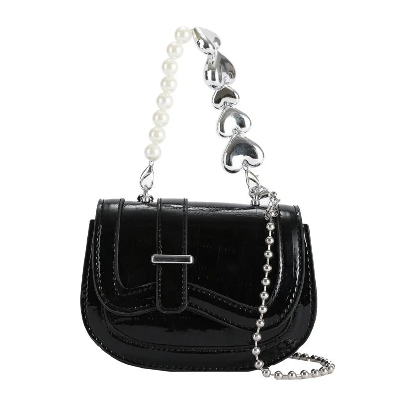 Women's silver mini tote saddle crossbody bag with mobile phone pocket and synthetic leather lining