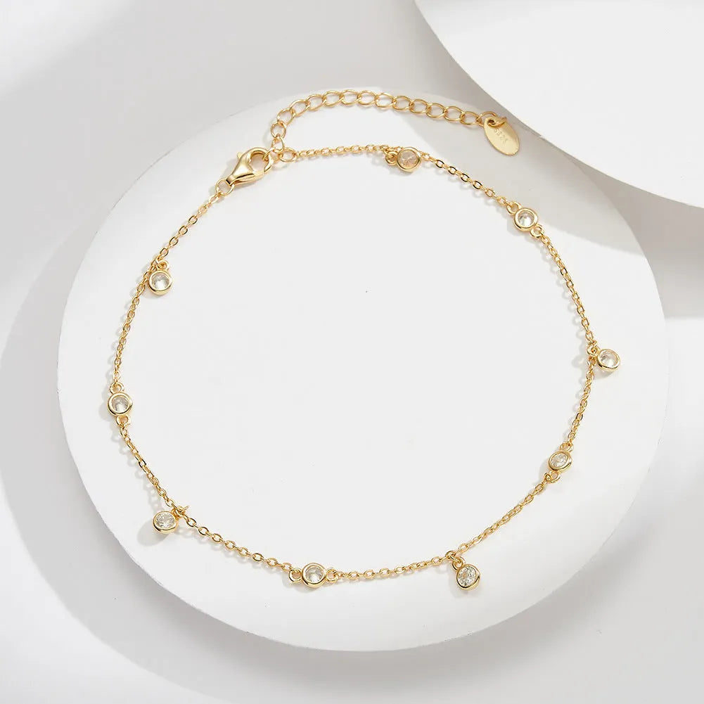 Women's geometric zirconium anklet on adjustable sterling silver chain in gold colour finish