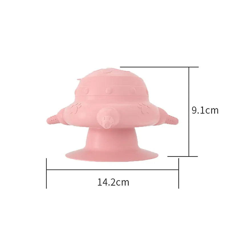 Pink silicone pet nursing device with four milk bowls for puppies and kittens