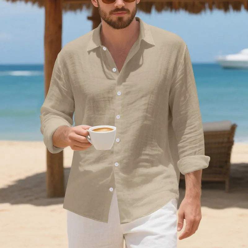 Linen Hawaiian shirt in American loose fit with non-iron fabric available in eight colours