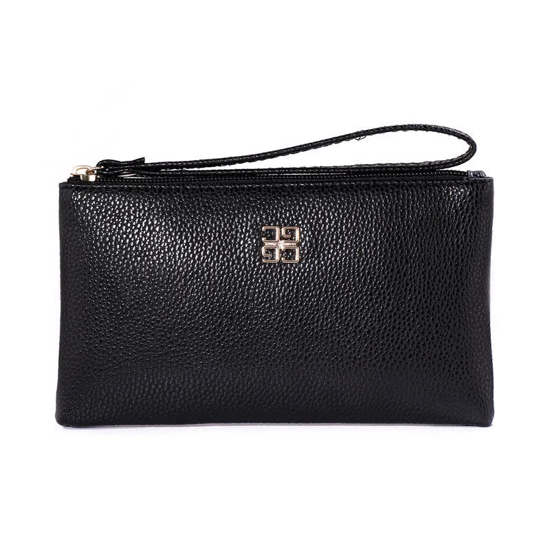 Long 55-inch PU leather phone wallet handbag with zipper closure in solid colour