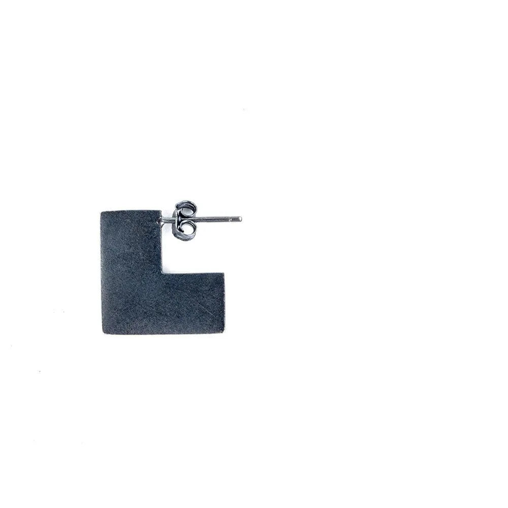 Sterling silver geometry square earrings with oxidation black finish, 16mm minimalist design