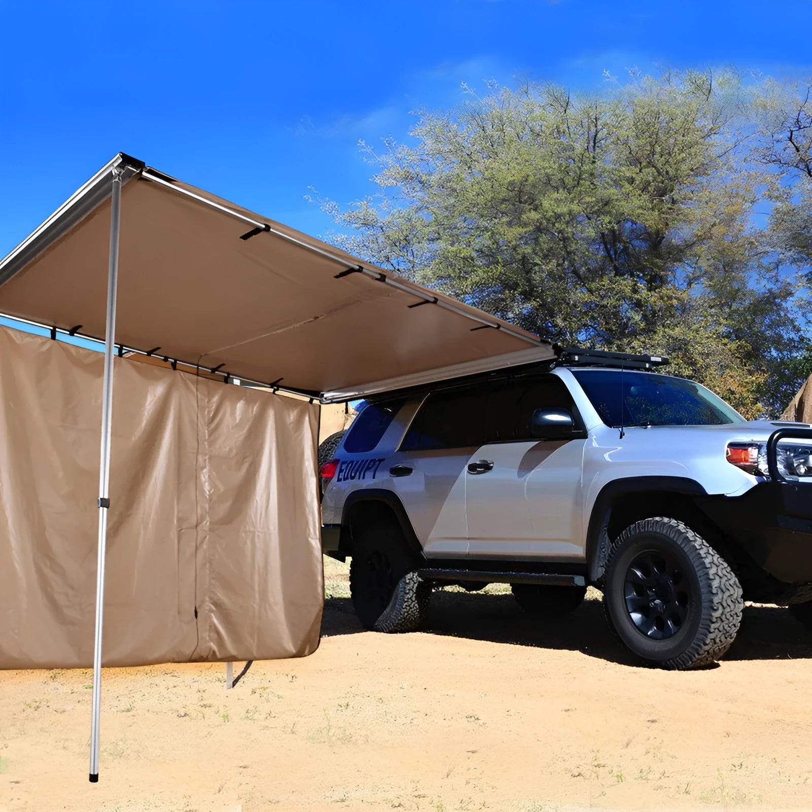 Black glue waterproof camping tent with aluminium alloy poles on outdoor ground