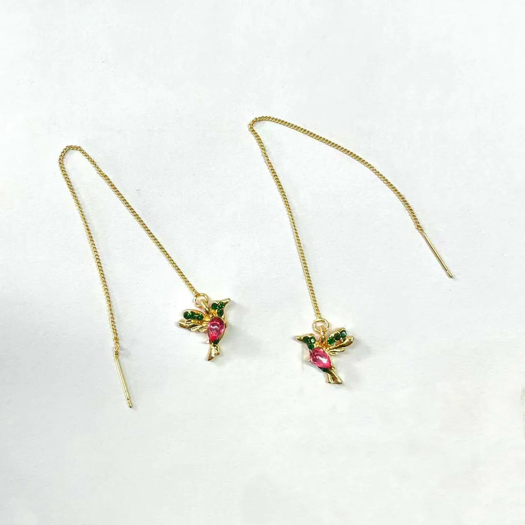 Women's personalised bird hanging long style earrings with mixed zirconium wings in three colour options